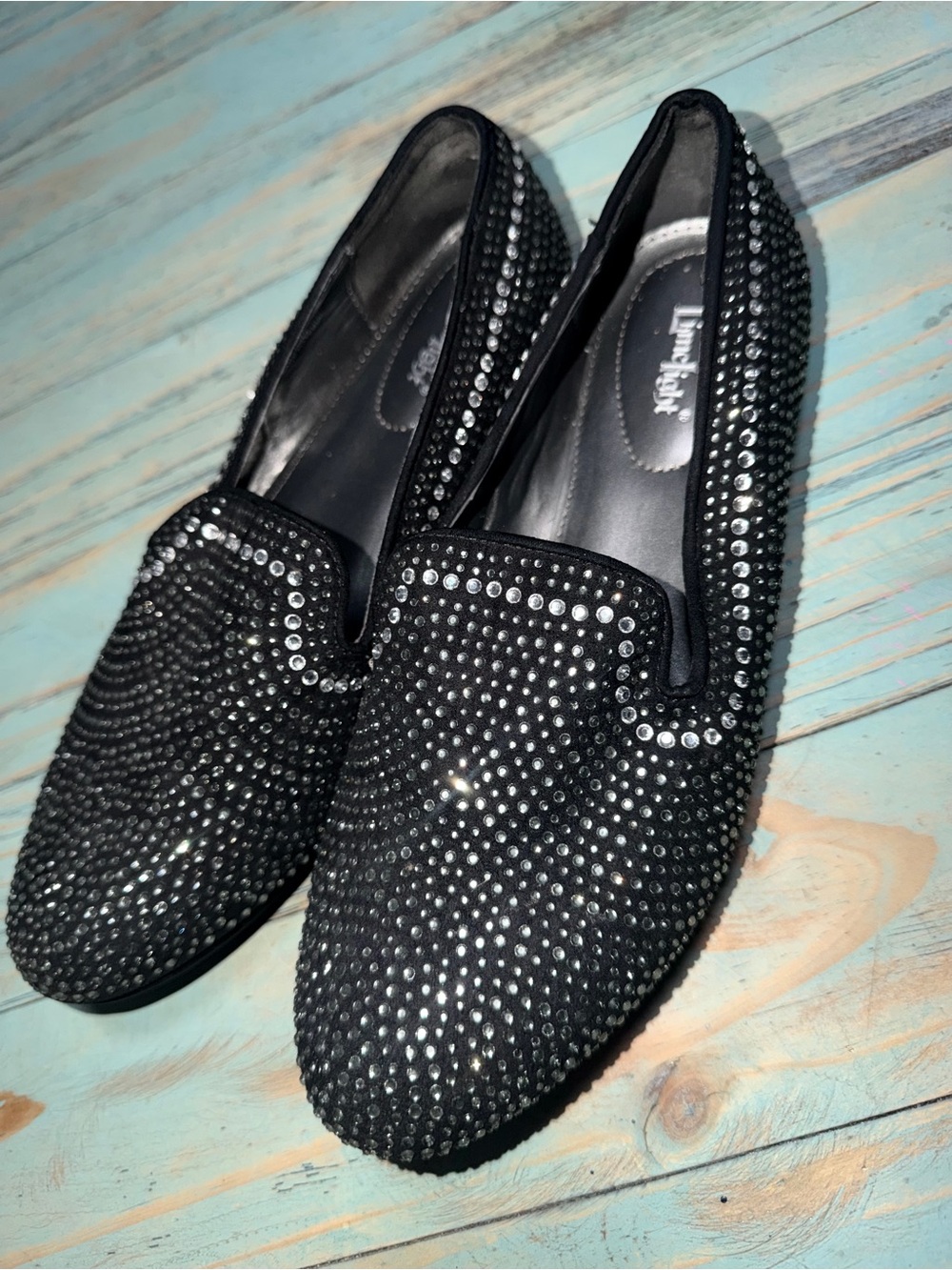 Womens Limelight Black Crystal-Studded Women’s Loafers/flats